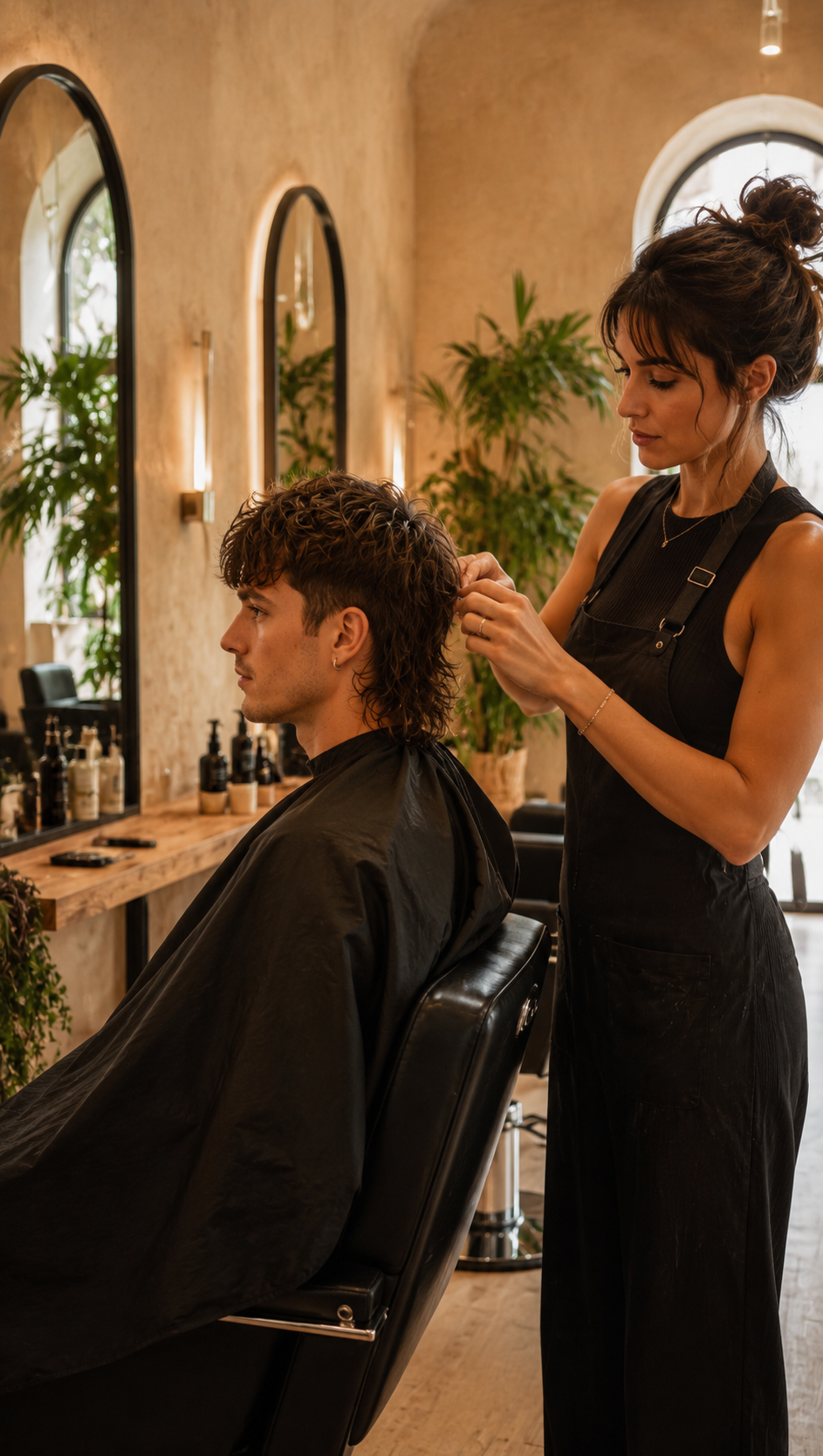 Client homme avec coupe mulet dans l’univers Élégance